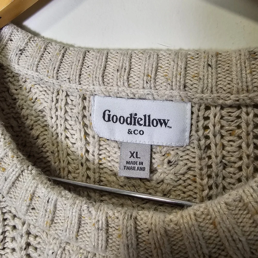 Goodfellow Men's XL Ivory Cable Knit Crew‎ Neck Sweater Fisherman Preppy Classic